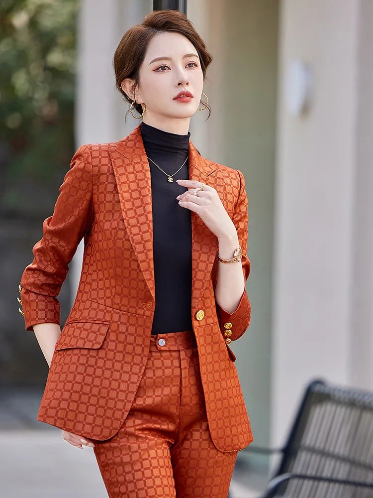 Formal Occasions Plaid Business Suit Tailored Suit Formal Clothes Women's Suit Work Temperament Goddess StyleolHigh-End8062