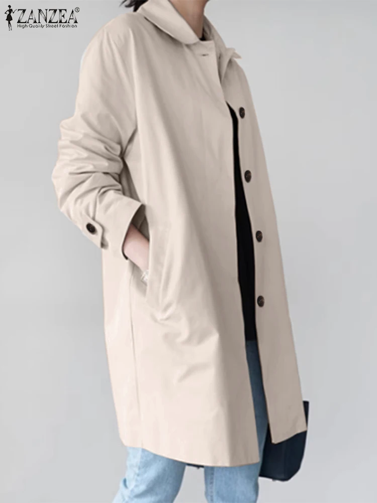 Autumn Women Long Trench ZANZEA Fashion Windbreaker Coat Casual Long Sleeve Buttons Down Jackets Solid Loose Thin Outwear 2023