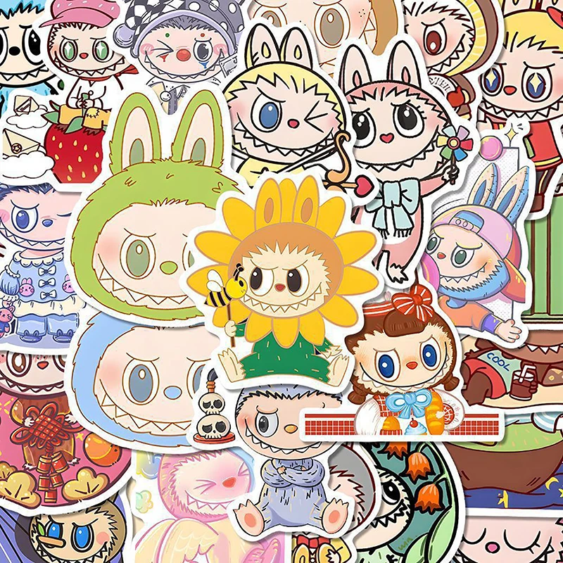80Pcs New Labubu Monster Cartoon Waterproof Stickers Pack Cute Water Bottle Laptop Skateboard Scrapbook Anime Accessories image 3