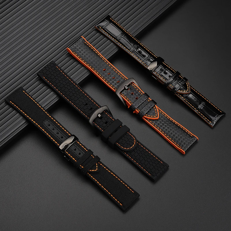 For Mido Multifort M005.430 M005.614 Commander M021.407 Watchband Black Orange Line Fashion Strap 20 21 22 23mm Waterproof Belt