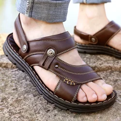 Mens Summer Genuine Leather Sandals Thick Bottom Non-slip Mens Slippers High Quality Men's Sandals Zapatos Hombre Luxury Sandals