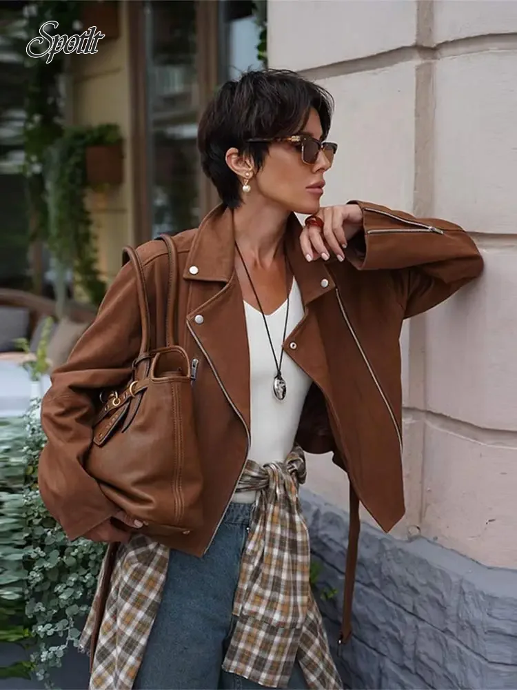 

Fashion Zipper Lapel Long Sleeve Belt Jackets For Women Casual Solid Color Button Pocket Coat Chic High Street Commuting Outwear