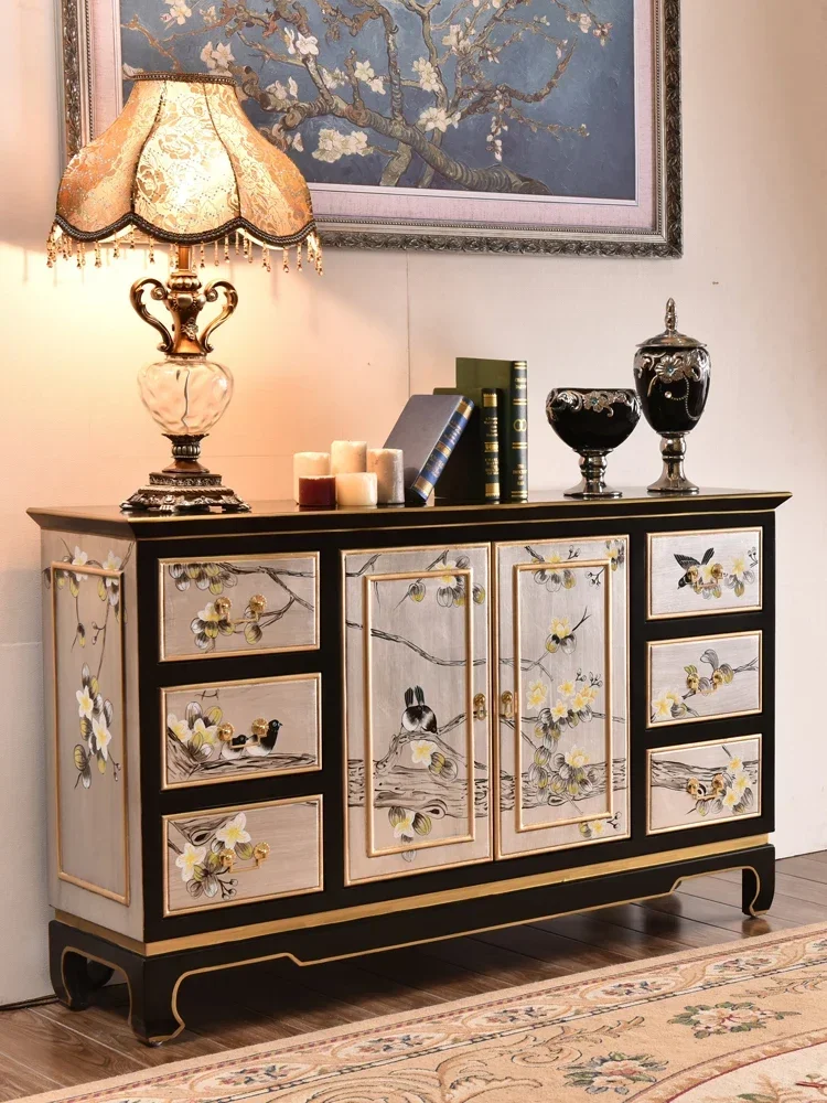 

New Chinese solid wood sideboard European and American living room entrance porch cabinet entrance decoration storage.
