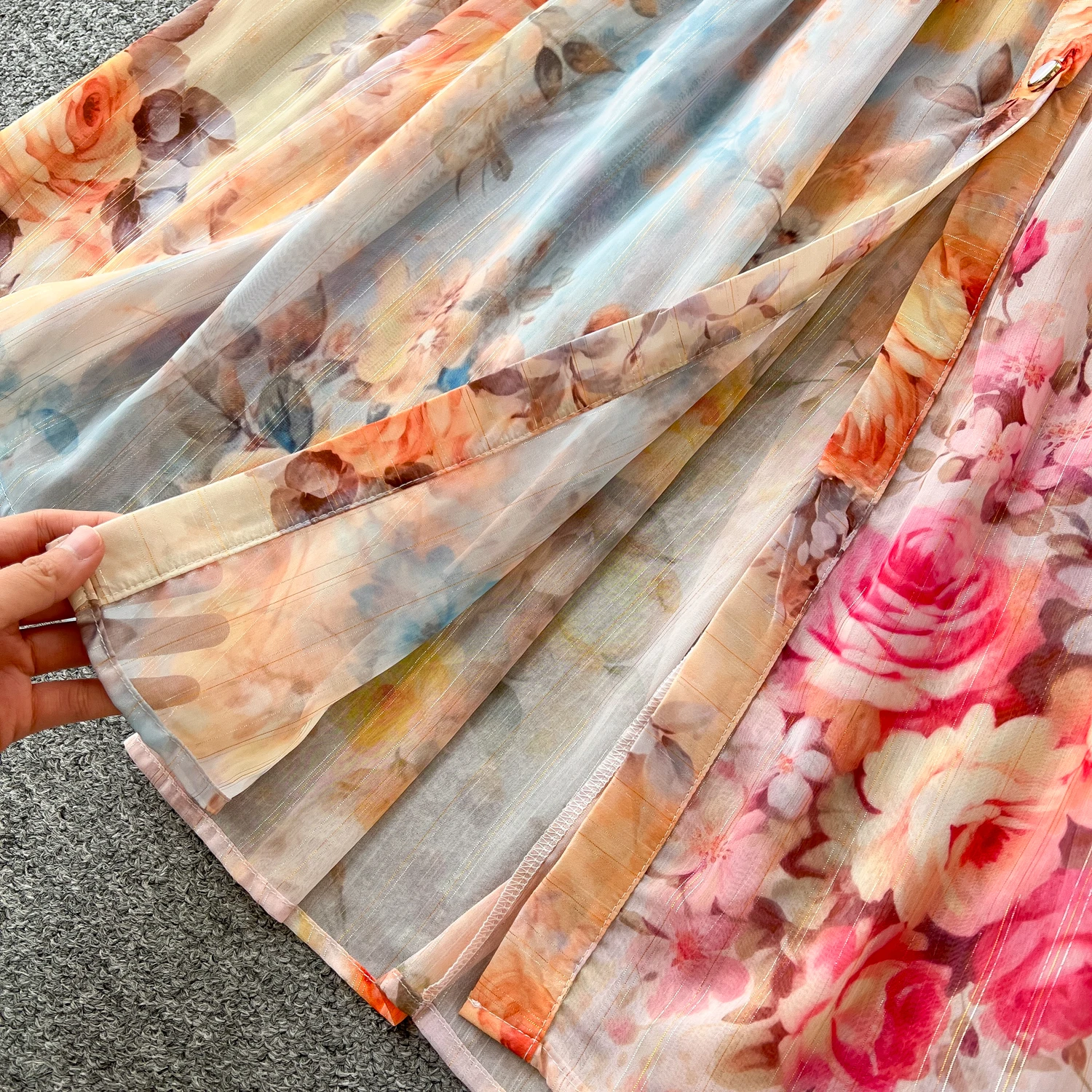 France Elegant Vintage Palace Evening Dress Women Print Sashes Stand-up Collar Party Dress Female Casual Chic Holiday Clothing