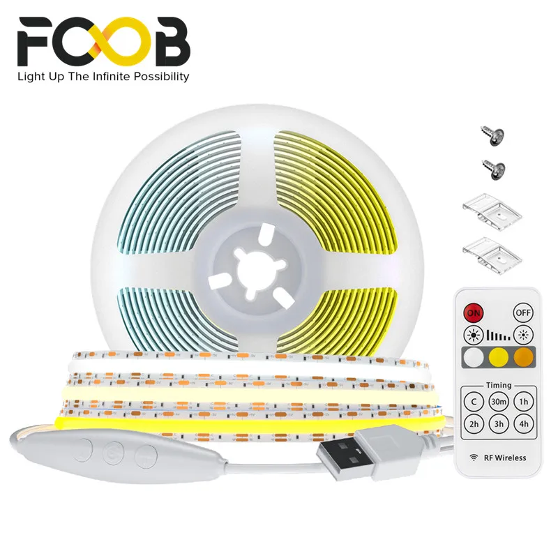 DC5V USB COB LED Strip Light DC CCT 640 LEDs/m FCOB CCT LED Light Strip Full Set High Density Control Flexible Dimmable Strips