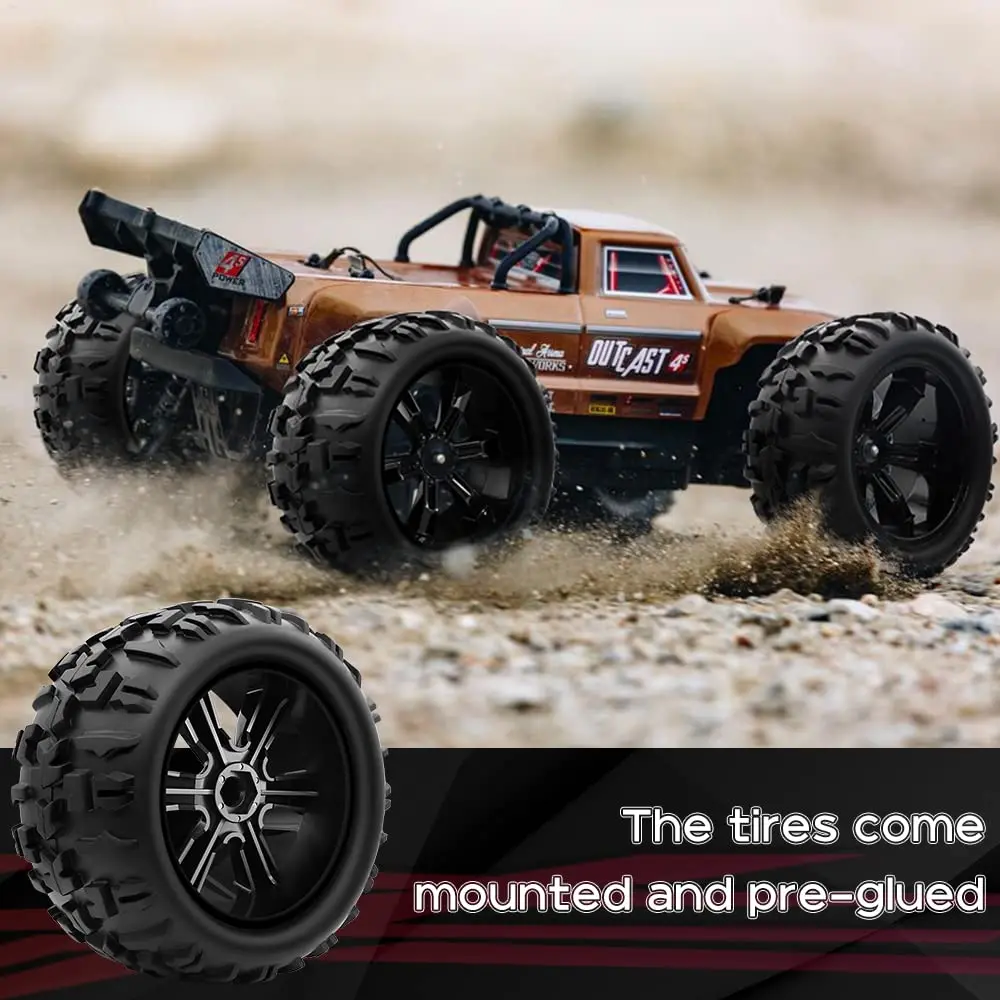 عجلات وإطارات GLOBACT 1/8 1/10 17 مم لـ 1/10 TRX ERevo T-Maxx Summit Arrma KRATON Outcast RC Monster Truck (4 قطع)