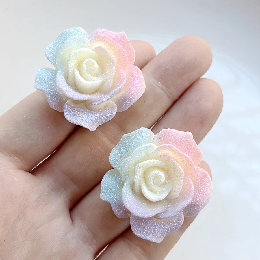 36mm color luminous large Rose Flat back flower Rhinestone decoration DIY bow decal resin craft Flat back resin accessories