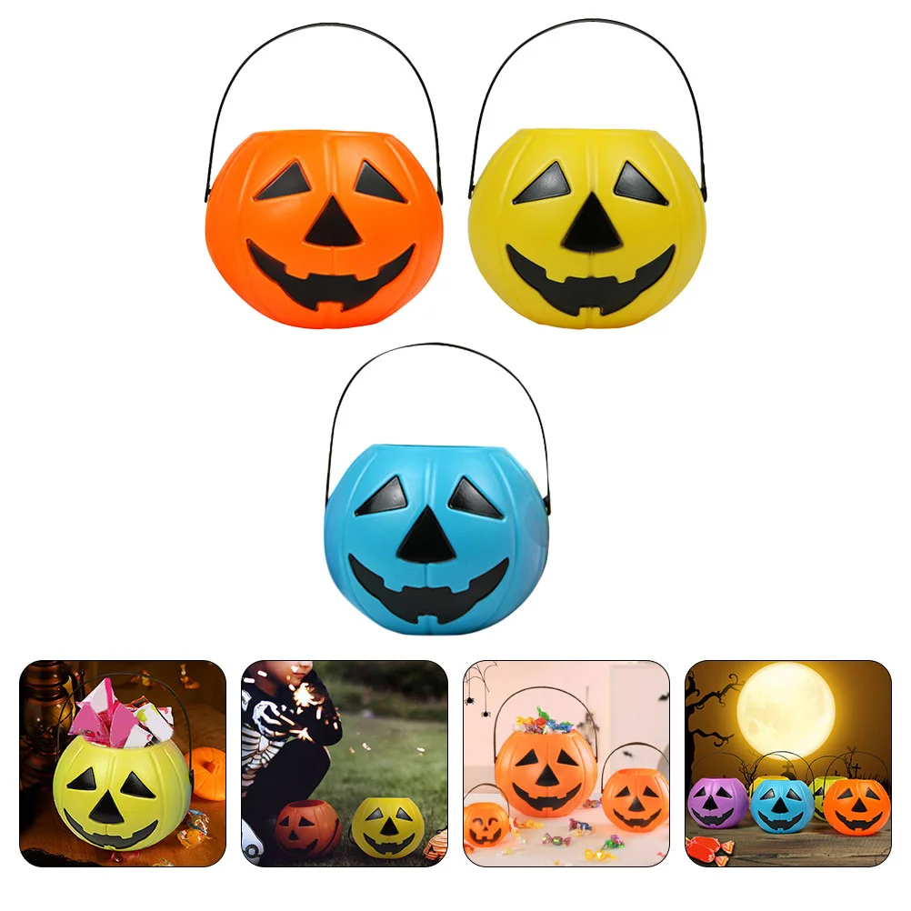 3 Pcs Small Candy Pumpkin Bucket Gift Box Portable Treat Buckets Halloween Pail