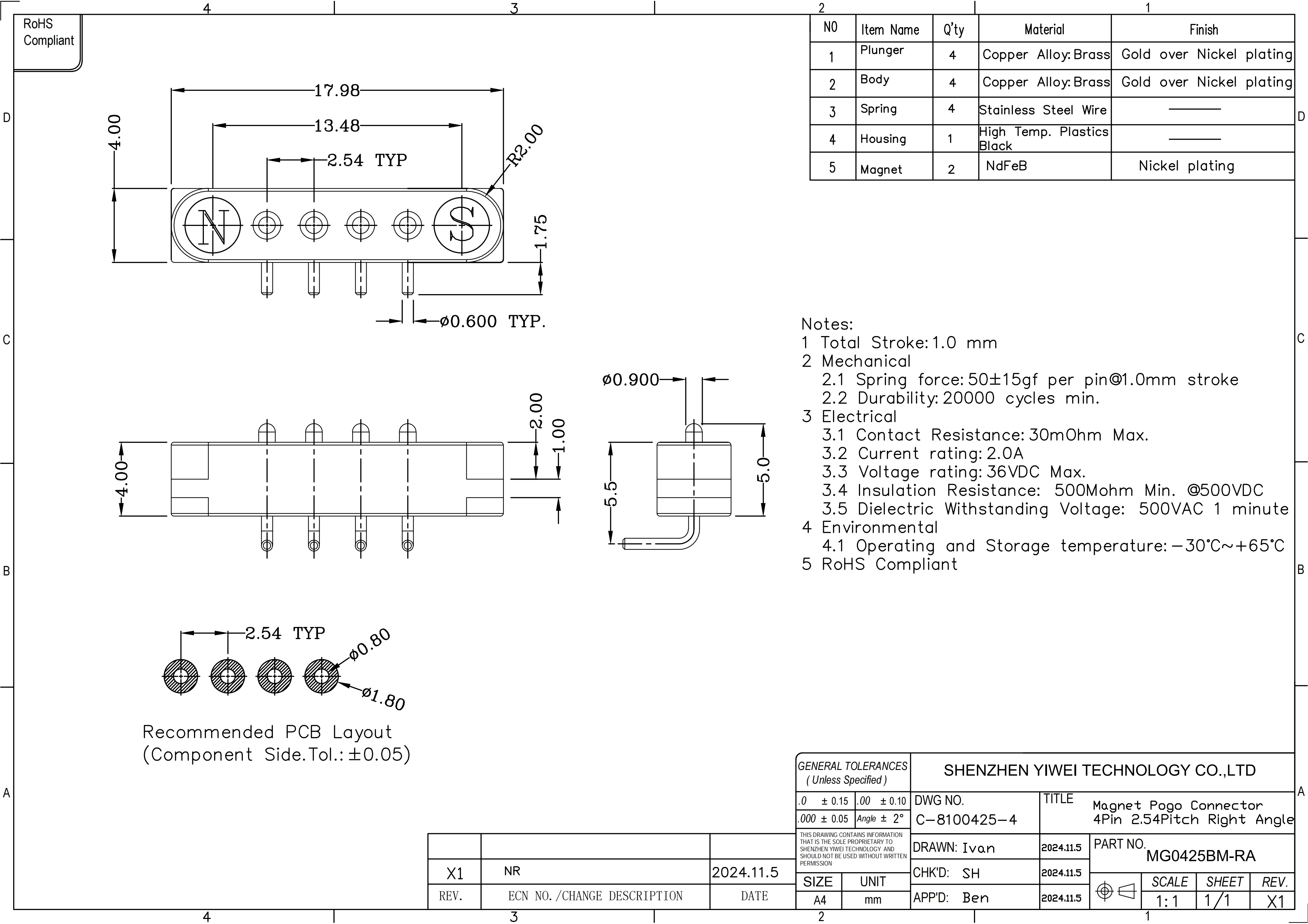 1/3/5 Paar federbelastete männlich weiblich 2,54 mm Rastermaß 2P 3 4 5 6 7 8 9 Pole Durchgangslöcher PCB BTB Stecker 2A DC magnetischer Pogo Pin – Detail 21