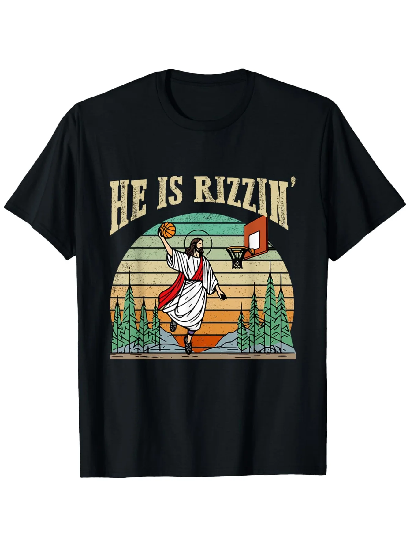 

Christian Basketball T-Shirt - Black Cotton, Jesus Hoop Graphic All-Season Tee