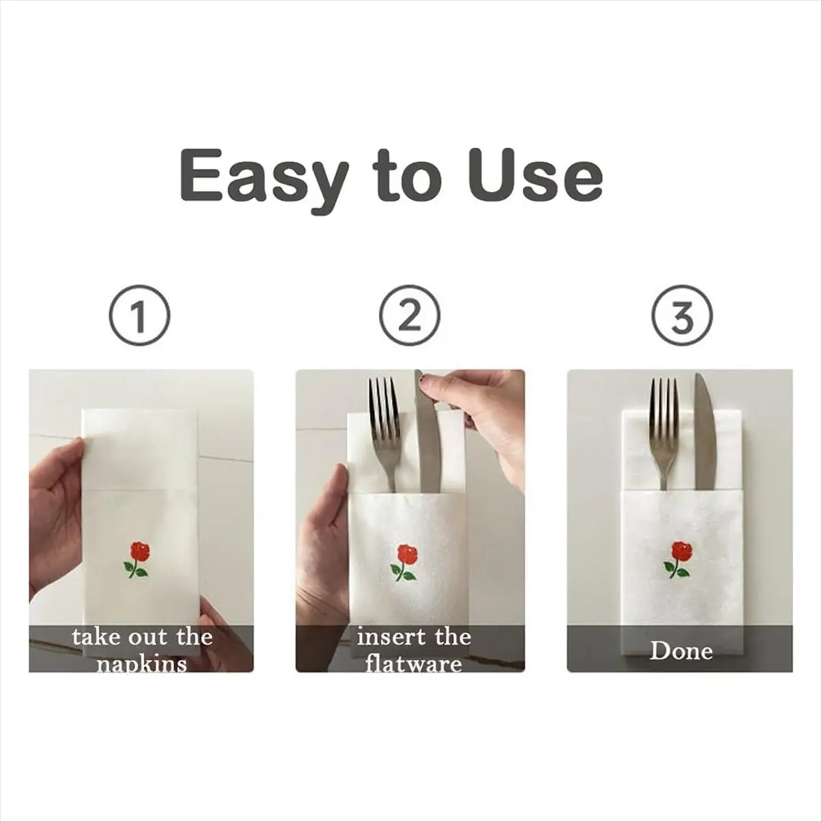 NEW 50pcs Disposable Linen-Feel Dinner Napkins with Built-in Flatware Pocket,Printed Prefolded Cloth Like Paper Napkins