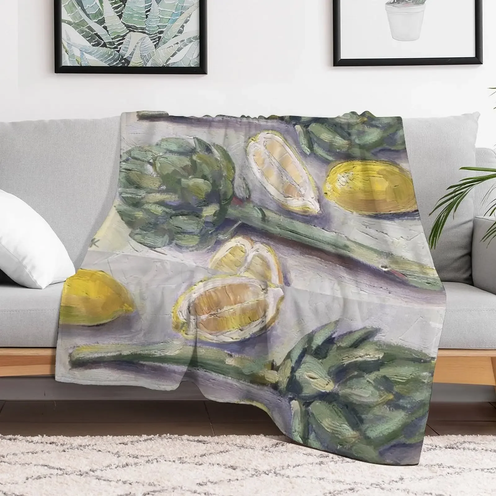 Artichokes and Lemons Summer Still Life Throw Blanket Large Beautifuls funny gift sofa bed Blankets