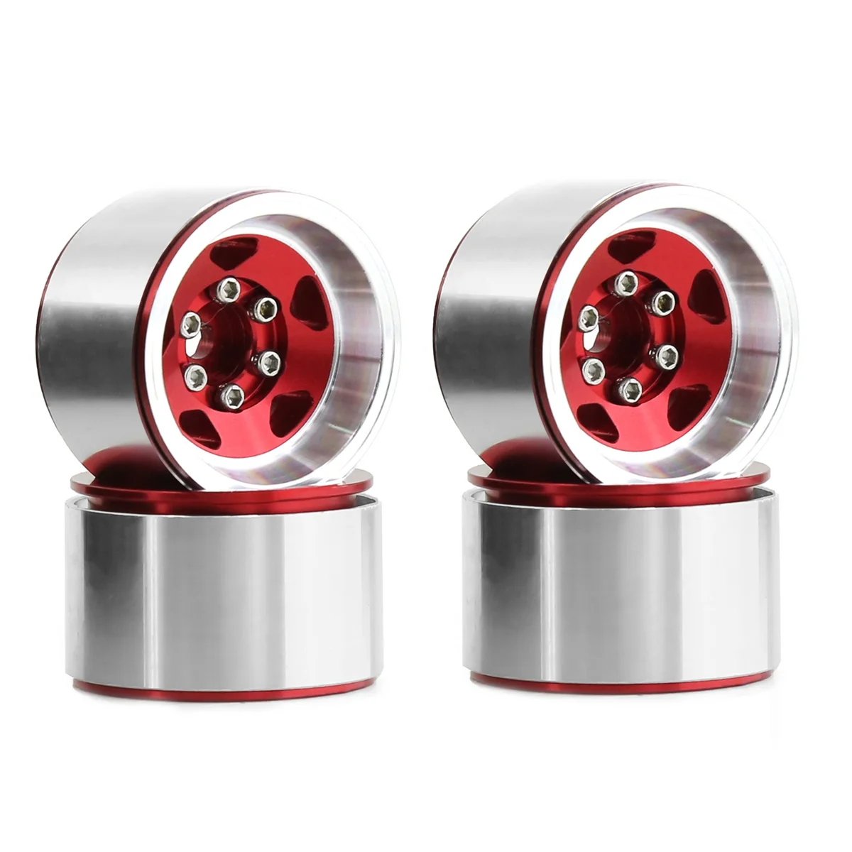 Practical 4PCS 1.0 Inch Aluminum Alloy Beadlock Wheel Hub Rims for RC Crawler Car Axial SCX24 1/18 TRX4M Wheels Parts, Red