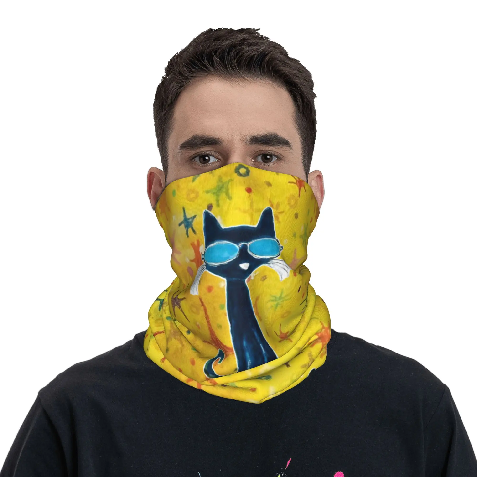 Pete The Cat Yellow Cartoon Bandana Neck Cover Printed  Wrap Scarf Multi-use Headband Fishing Unisex Adult Breathable