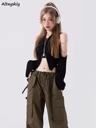 Zipper Long Sleeve T-shirts Women Hotsweet Ins Chic Y2k Crop Tops Korean New Fashion Clothes Off-shoulder Young Girls Stylish