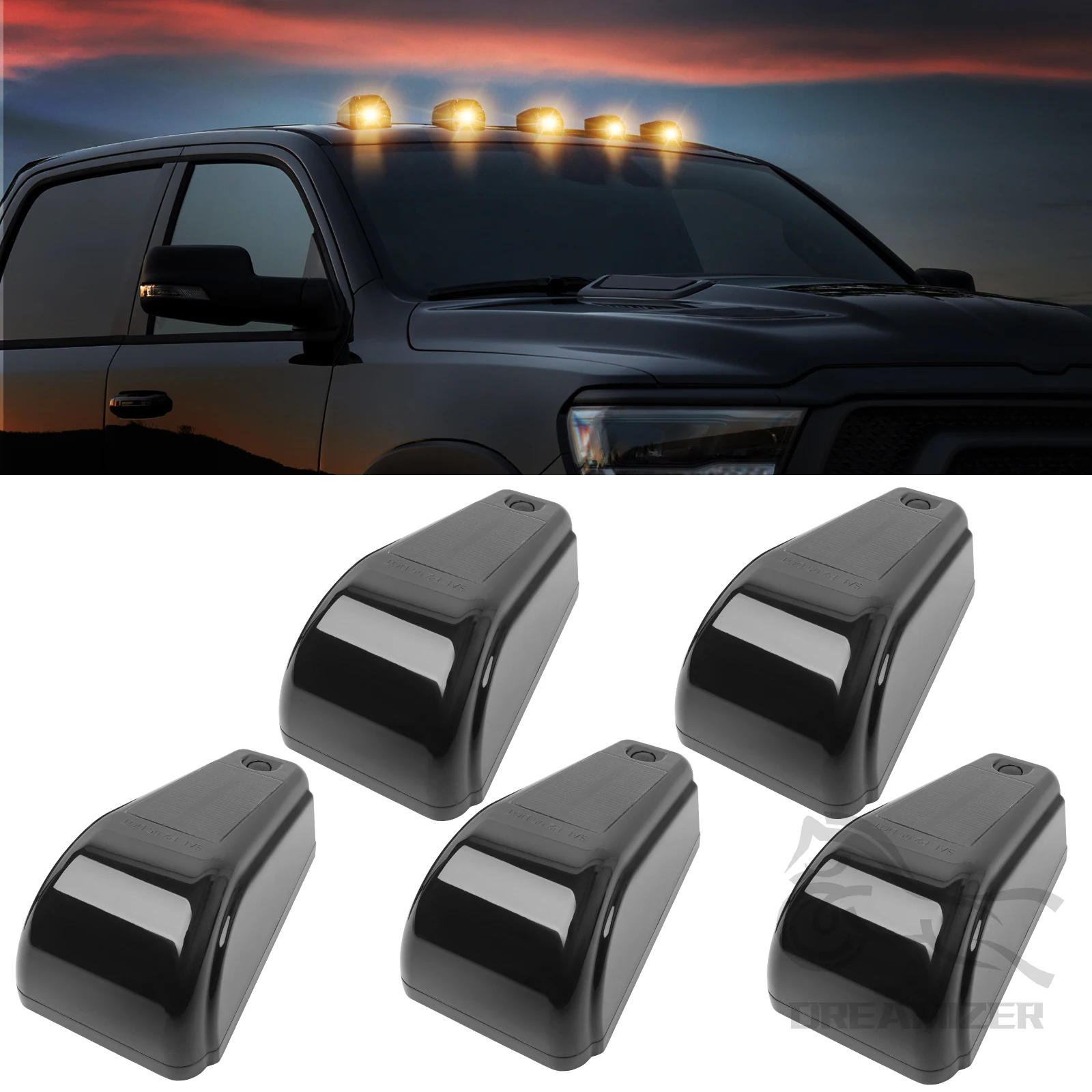 5Pcs No Drill Car Cab Lights Solar Powered Waterproof Wireless Rooftop Cab Clearance Light For Truck Cab Led Lights