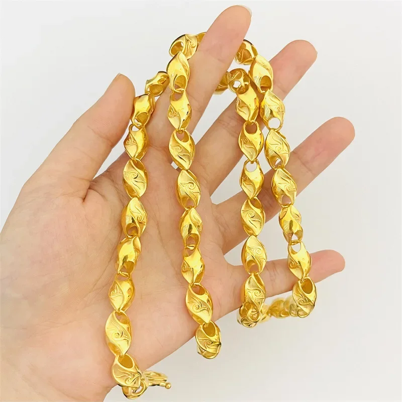 

Luxury and domineering 9999 24K real gold jewelry phoenix pattern wheat necklace fashion men and women wear gold chains