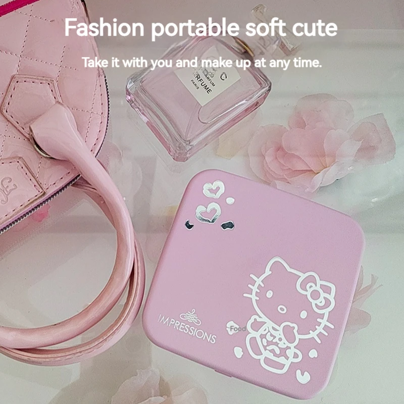 Sanrio Kawaii Hello Kitty Cosmetic Mirror With Led Light Anime Ins Mini Double Sided Foldable Portable Replenishing Mirror Girl