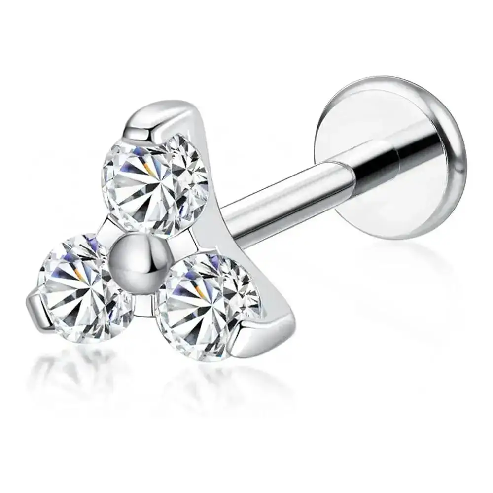 ATMS F136 G23 التيتانيوم محارة اللولب ثقب المجوهرات داخليا الخيوط شقة عودة مسمار الغضروف أقراط 5A الزركون #2