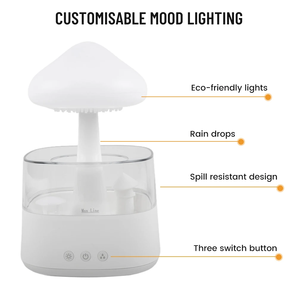 Cloud Rain Humidifier Home Office. 2-in-1 2.4MHz 450ml Bottle Capacity Abs+plastic White Noise 30~50dB For Home