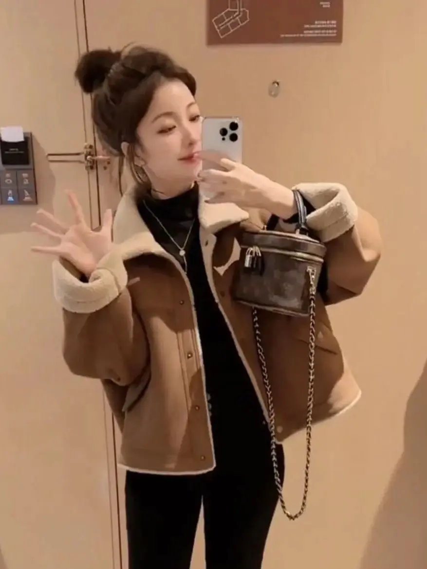 

Женское утепленное пальто из кожи и меха с отложным воротником, модное, для весны, осени и зимы