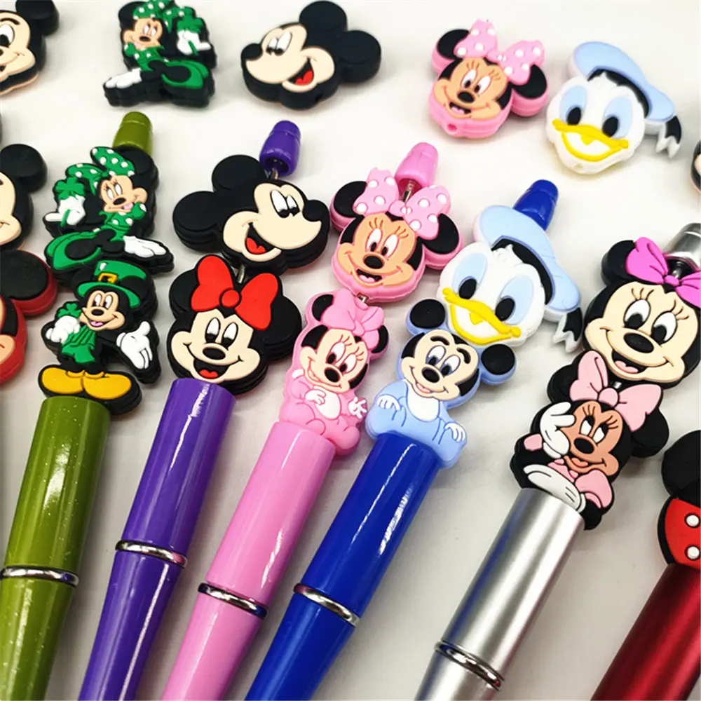 10pcs Minnie mouse Donald Duck silicone focal beads pen Chew Necklace Pacifier Clips Chain DIY Shower Toy Beads