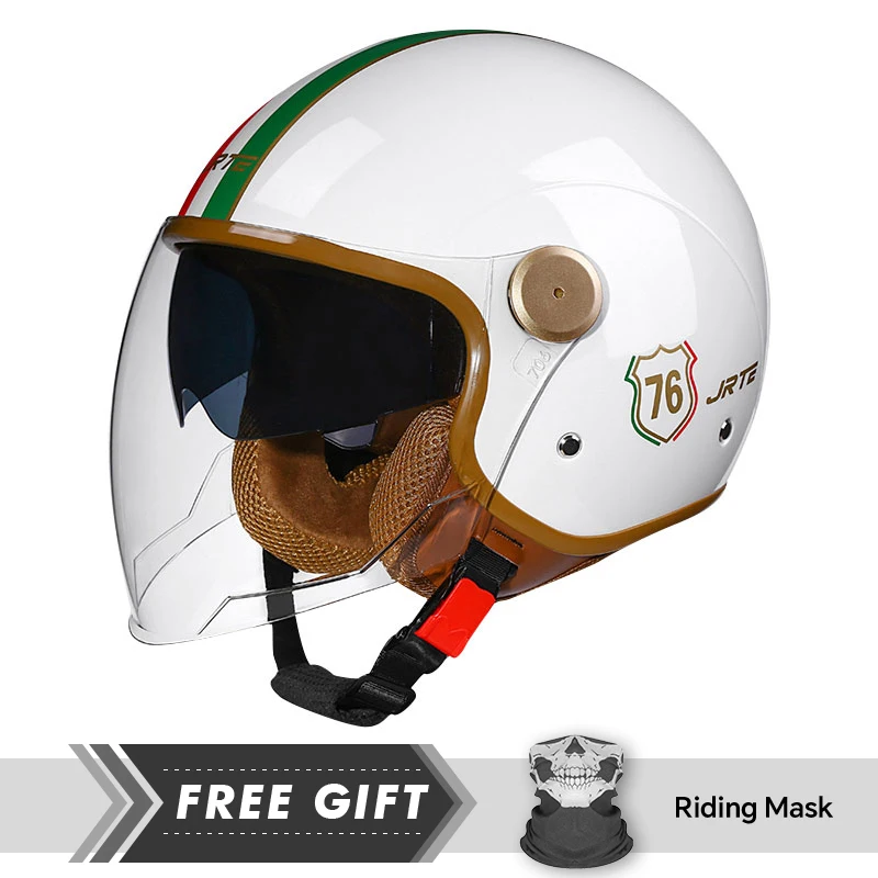 

Vintage Motorcycle Helmet Retro Dual Visor Open Half Helmet Women Men DOT Certified Lightweight Stylish Protective Jet Helmet