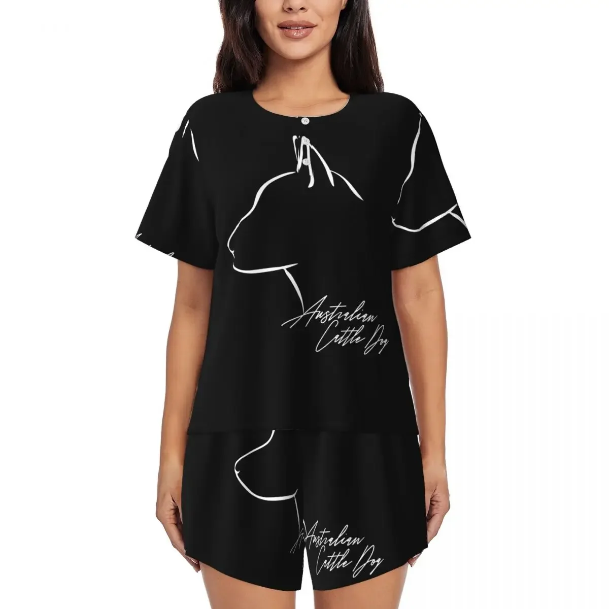 

Australian Cattle Dog Dog Mom Profile Round Neck Short Sleeve Nightgowns for Sleepshirts Women Loose Pajama Set Short Pants