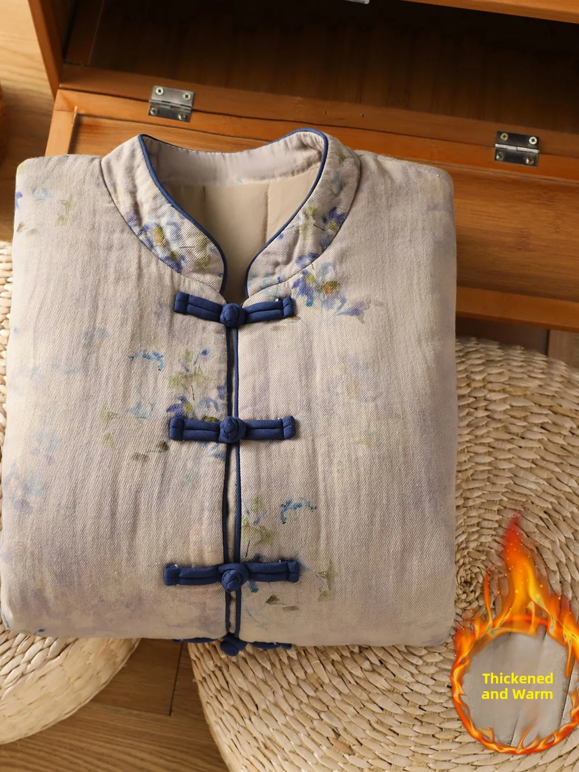 Thiened Cotton Jaet Colletto alla coreana da donna Bottoni Stampa frontale Capispalla caldo Autunno Inverno Nuovo Sle Retro Vestibilità ampia Lunga S...