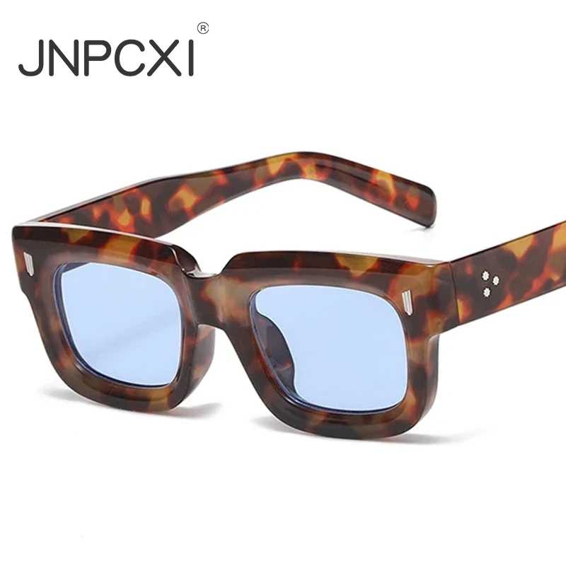 

JNPCXI Fashion Small Square Sunglasses Women Retro Rivets Men Clear Ocean Lens Eyewear Shades UV400 Punk Sun Glasses