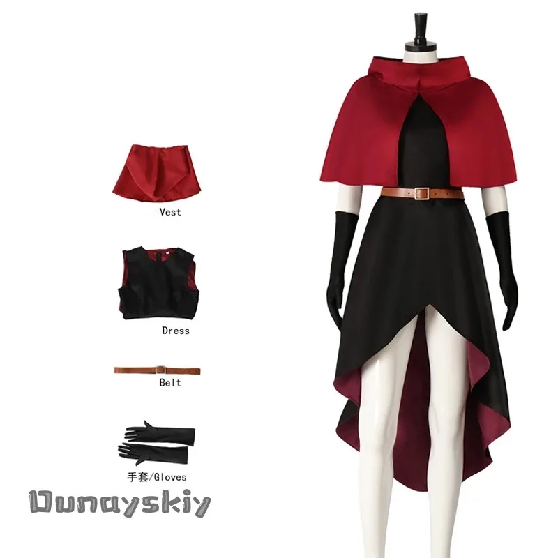 

Вкусный костюм Delicious in Dungeon, костюм Фрина Тодинг, черное платье с красным плащом, униформа 110-180, одежда на Хэллоуин для детей и взрослых