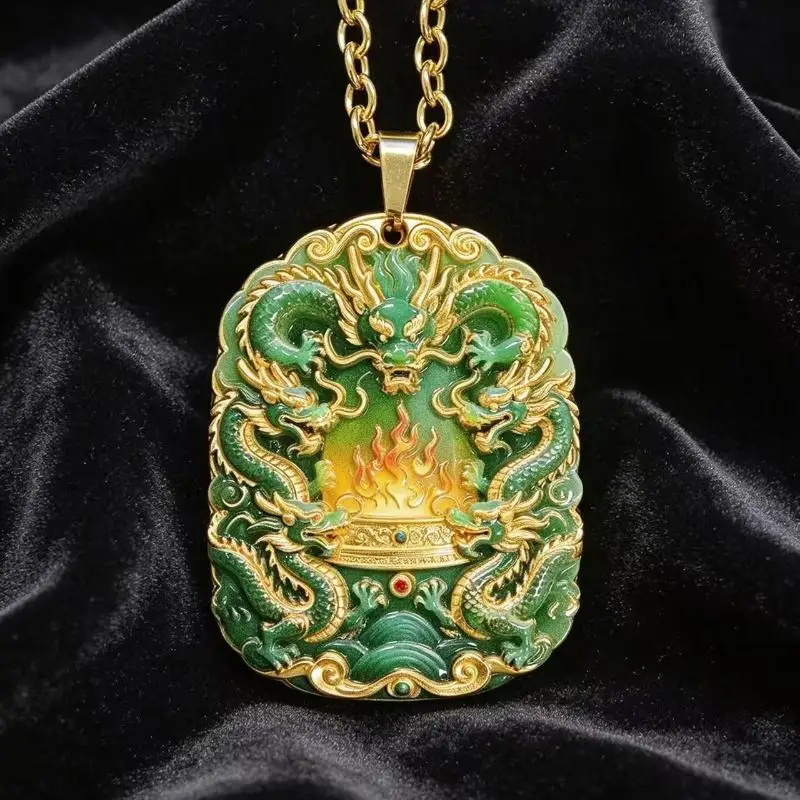 Green Imitation Jade Dragon Pendant Necklace Chinese Style Pendant Craft Exquisite Carvings For Daily Wear Gifting Jewelry