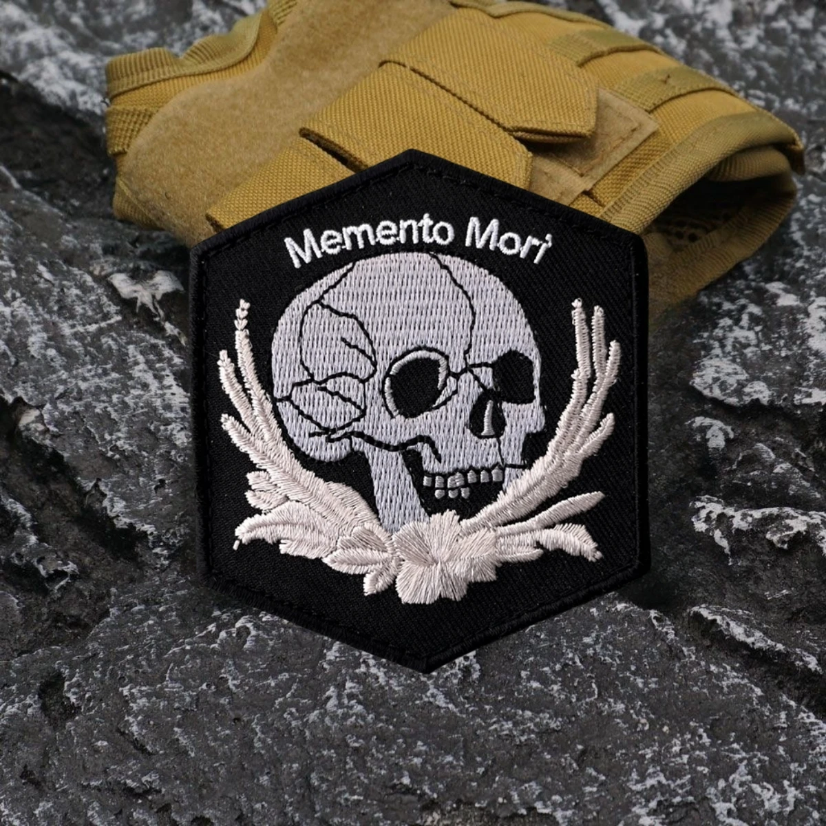 Memento Mori Morale Badge Skull Embroidered Hook and Loop Patches Tactical Backpack Sticker