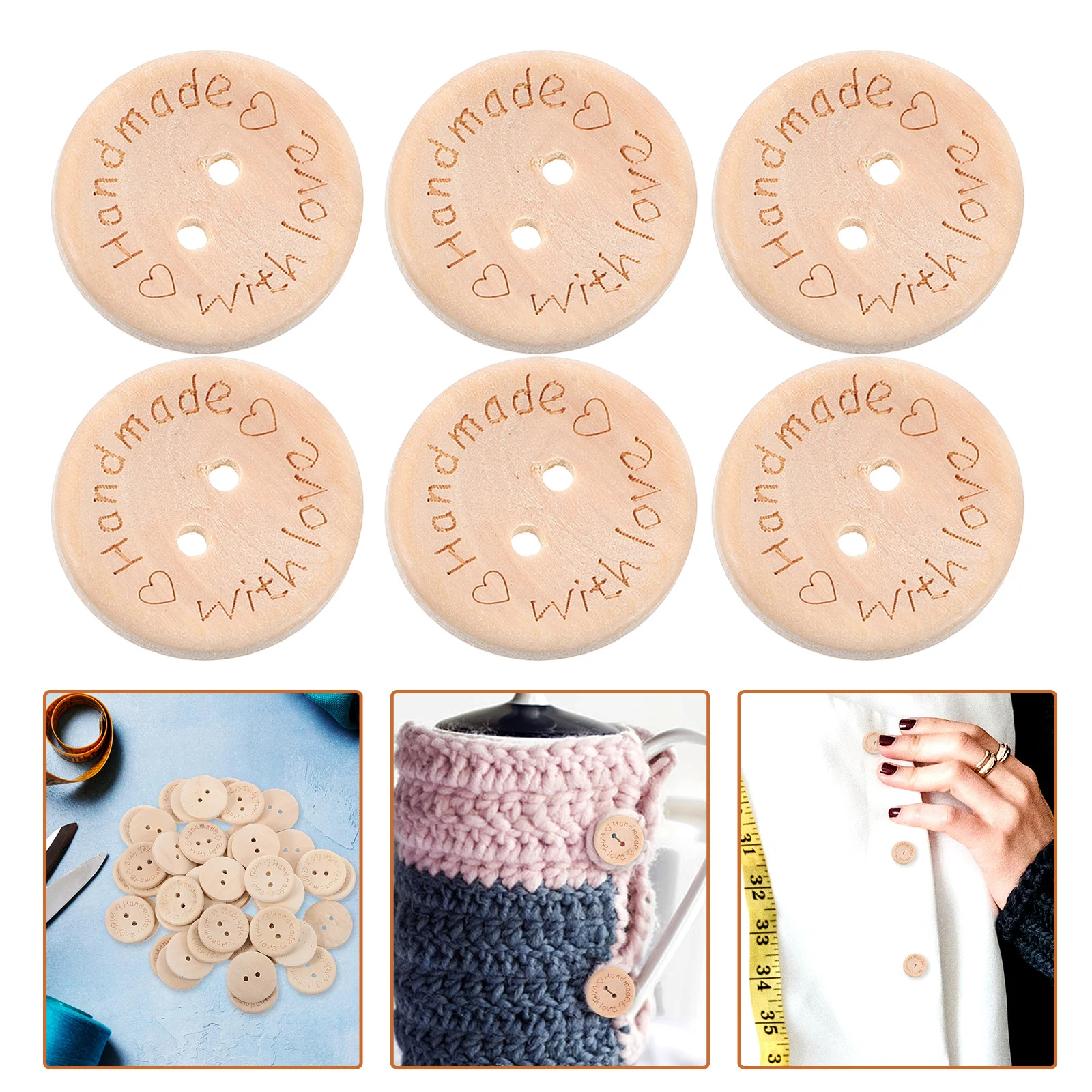

100Pcs 25mm Wooden Round Buttons 2 Holes DIY Decorative for Sewing Knitting Scrapbook Unique Design Durable Wood Button