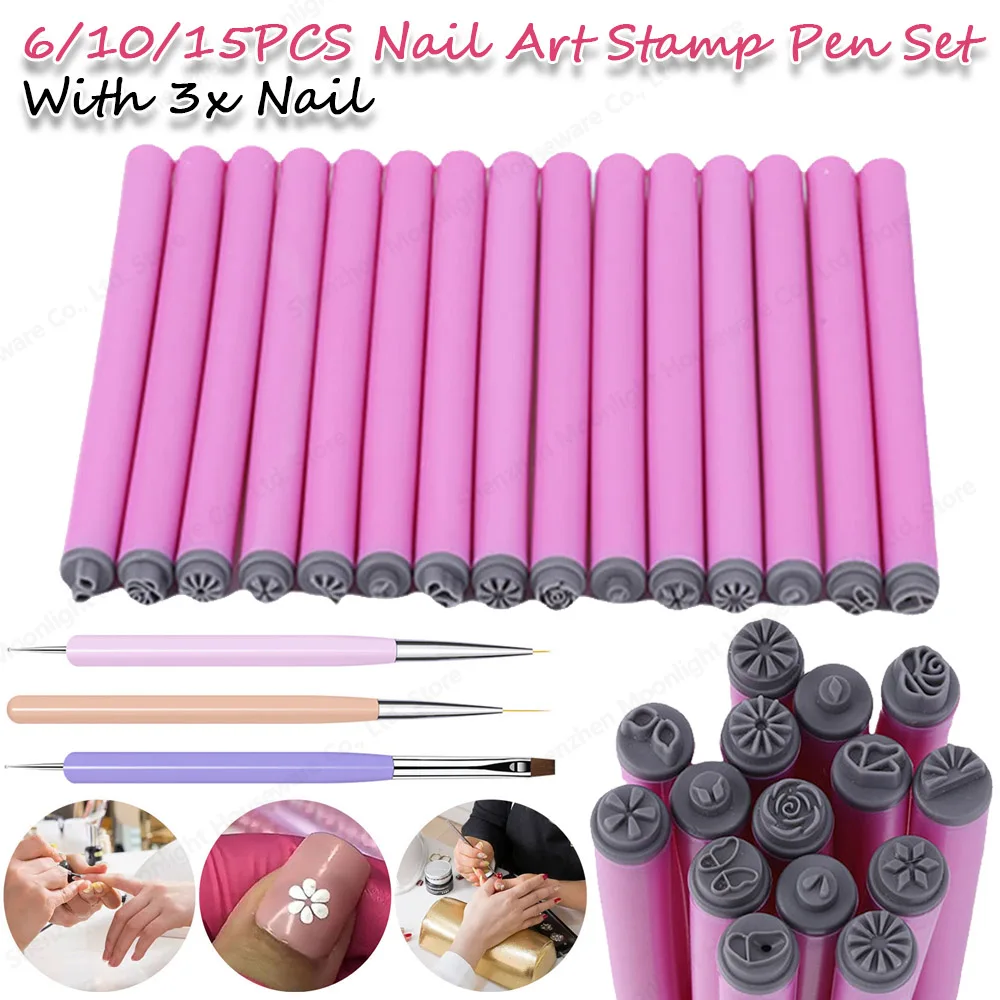 Neue Nail art Stempel Stift Set Floral Schmetterling Muster Nagel Graffiti Stift Blume Malerei Zeichnung Nagel Pinsel Stempel Stift Maniküre Werkzeug