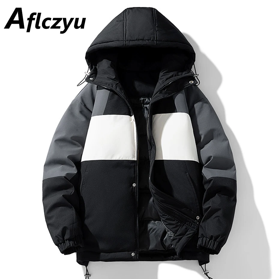 Color Block Patchwork Parkas Men Winte Thick Jacket Coat Fashion Casual Waterproof Parkas Male Winter Outerwear