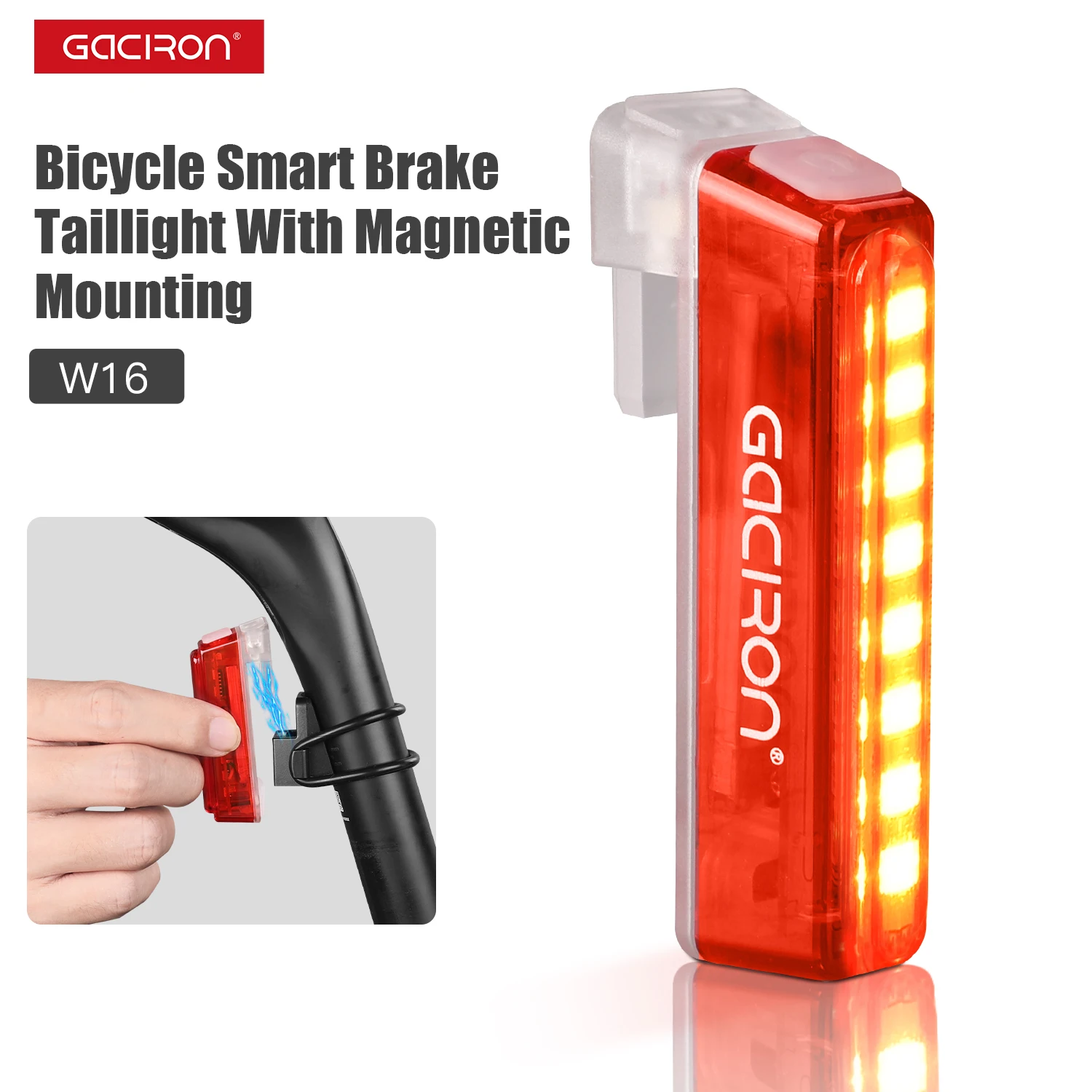 Gaciron Bike Taillight W16 Magnetic Mounting Smart Bicycle Rear Light IPX7 Waterproof USB-C Charging Cycling Lamp