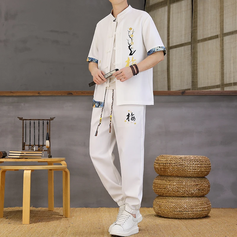 Men's Casual Two-piece Sets  Shirts +pants 2026 spring /summer Chinese style Sportswear Male Fashion men casual printing shirts