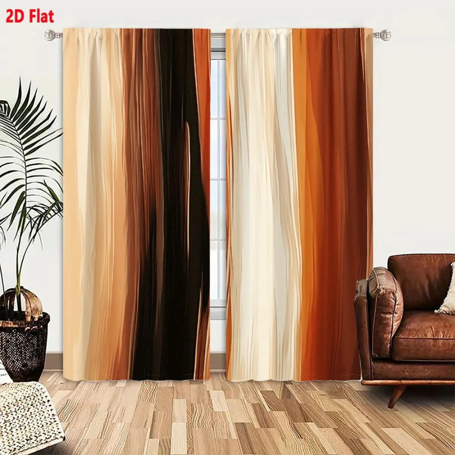 2PCS Digital Printed Curtains, Warm Earth Tone Pattern, Bohemian Natural Style for Living Room Bedroom Apartment Home Decor
