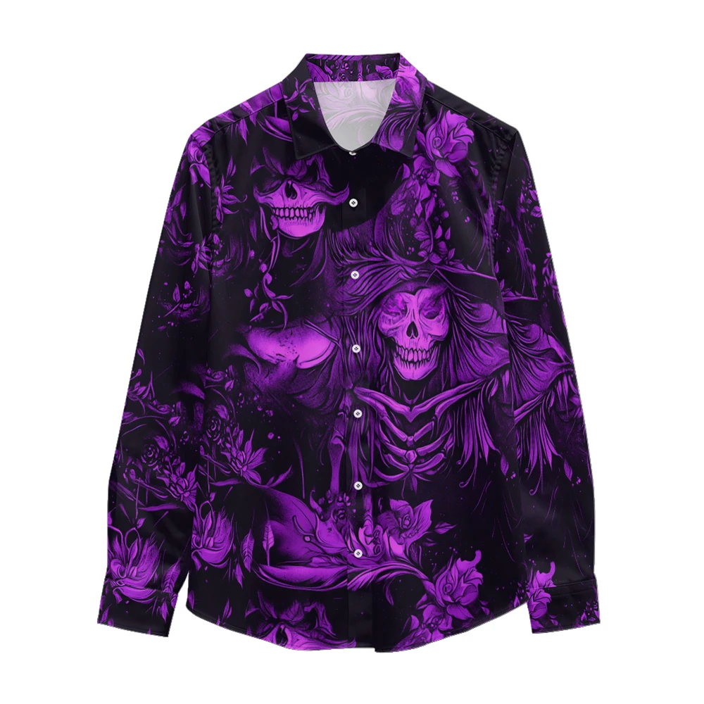 Dark purple skeleton printed pattern long sleeved shirt, Spring and Autumn new style