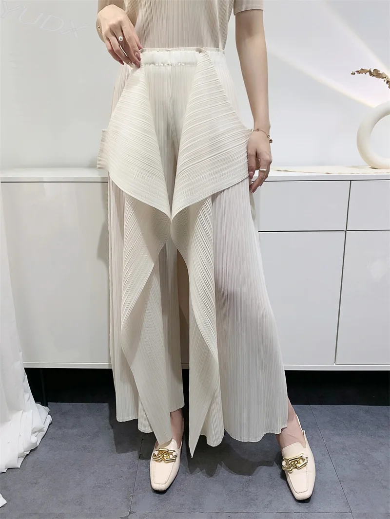 Miyake Pleated Pants Women\'s Wide Leg Pants Loose Design Fashion Niche Irregular Comfortable Casual 2025 Summer New Trousers