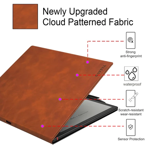 Imagen 2 del producto Funda con soporte magnético para Onyx Boox Note Air 5 C /Note Air 4 C / 3 C (versión 2025/2024) con hebilla para bolígrafo, encendido/apagado automático