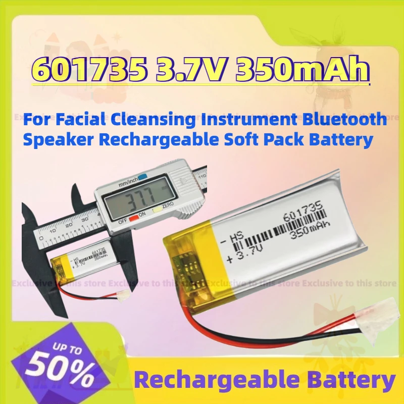 

New 601735 3.7V 350mAh Polymer Lithium Battery for Facial Cleansing Instrument Bluetooth Speaker Rechargeable Soft Pack Battery