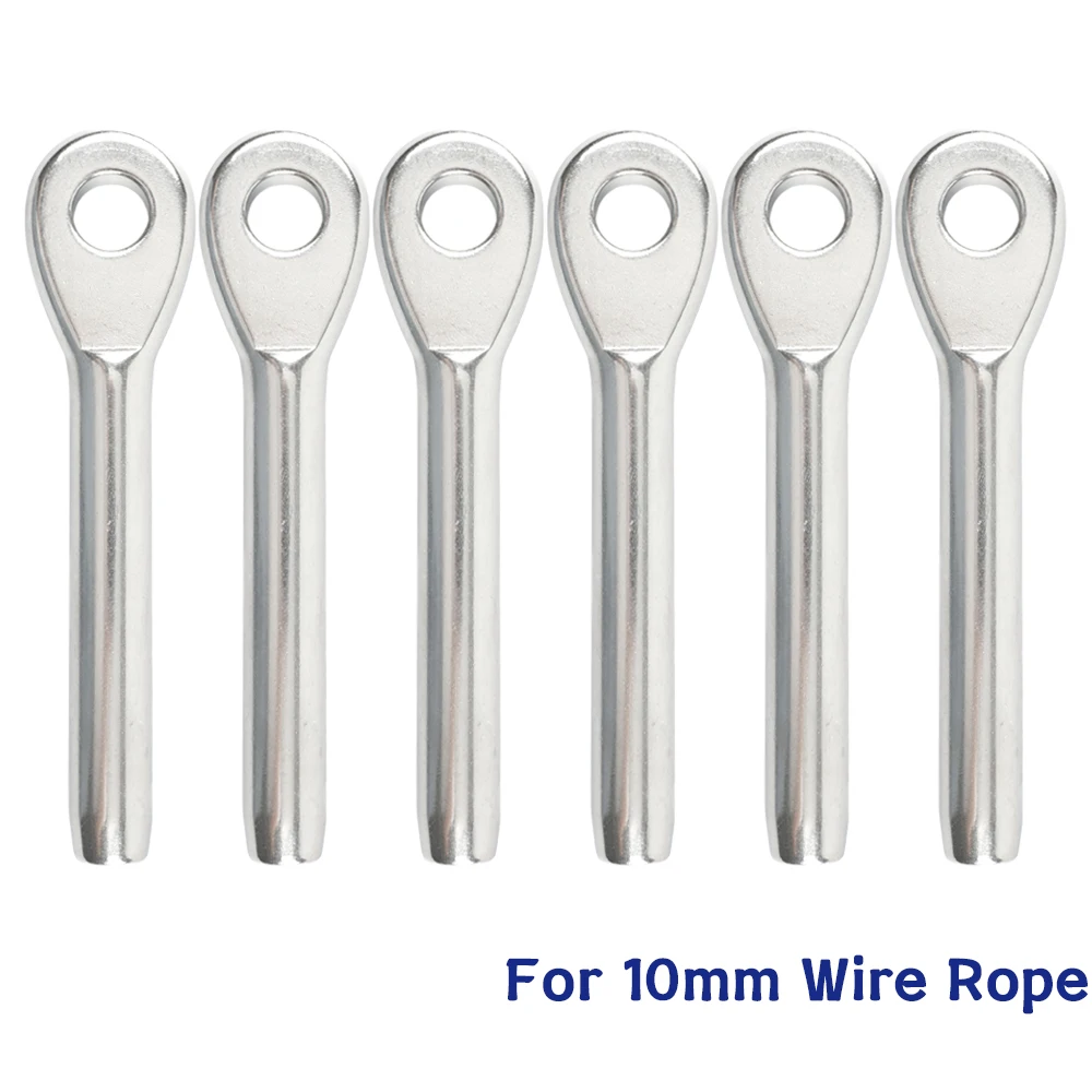 6pcs 10mm swage Eye Terminal T316 Stainless Steel Wire Rope Fitting Cable Railing Assemblie Tensioner Marine Hardware