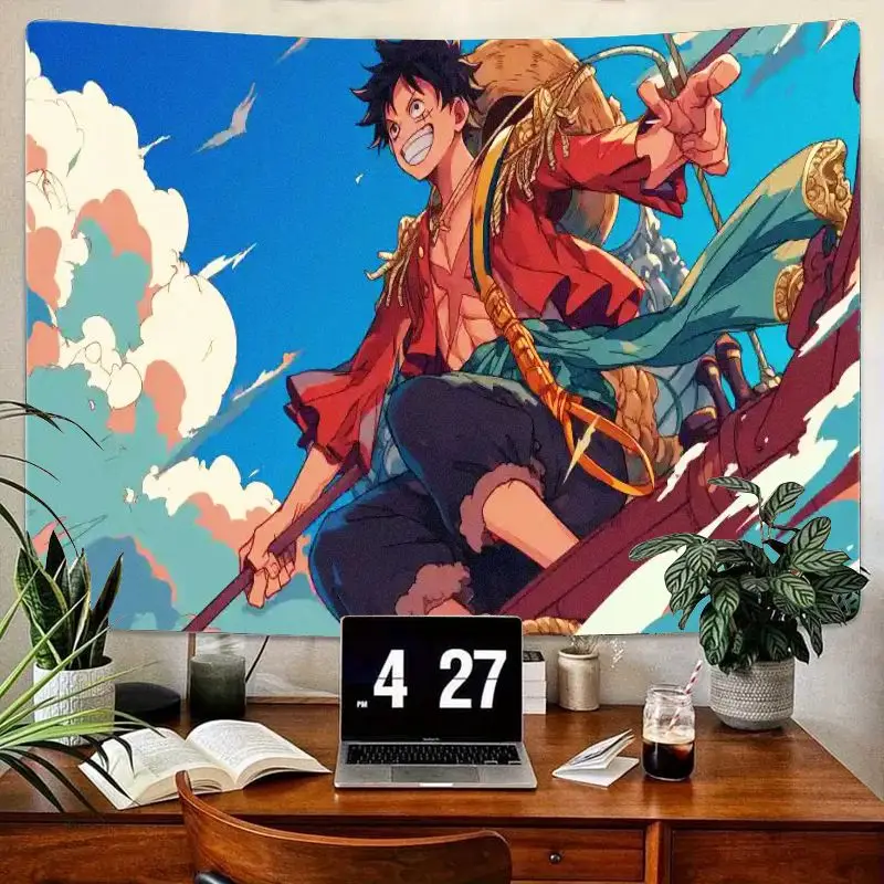 

1 шт., аниме Обезьяна Д. Луффи, цельный гобелен, динамический меч, сцена водителя, настенное искусство, ярко-голубое небо, белые облака, декор, уютный в помещении