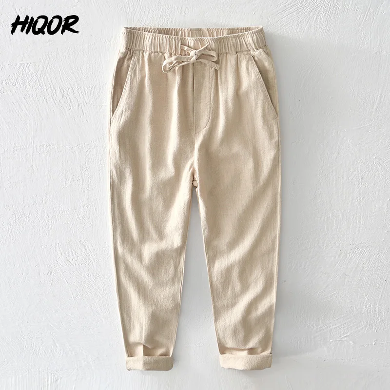 HIQOR 6 Colors Men\'s Cotton Linen Casual Pants Summer New In Breathable Solid Linen Trousers For Men Male Straight Baggy Pants