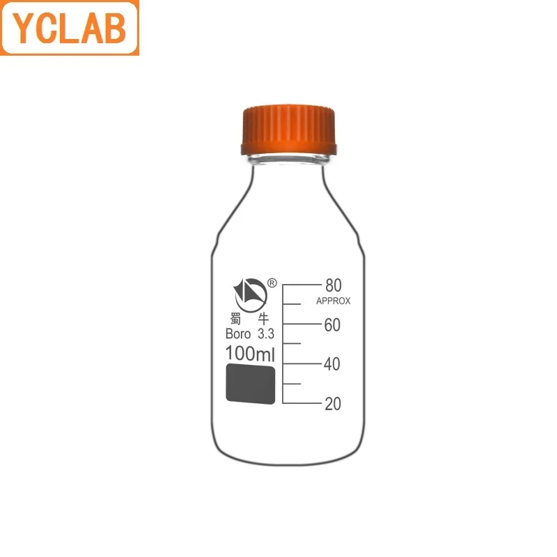 YCLAB 100mL Reagent Bottle Screw Mouth with Blue Cap Boro 3.3 Glass Transparent Clear Medical Laboratory Chemistry Equipment