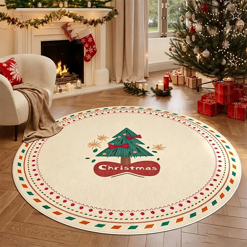Living Room Carpet Comfortable Loop Pile Rug Stain-resistant Wear-resistant Floor Mat Luxury Sophisticated Round Christmas Rugs