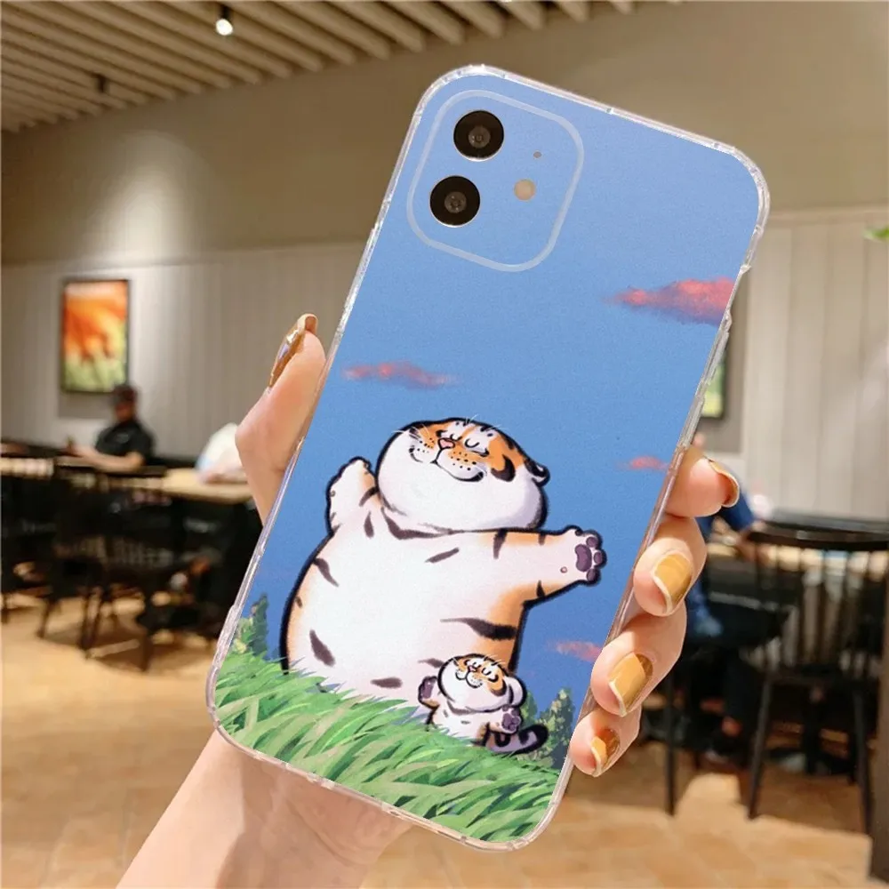 Cartoon Fat Tiger Phone Case For iPhone 15,14,13,12,11 Plus,Pro,Max,XR,XS,X,7,8 Plus,SE,Mini Transparent Silicone Soft