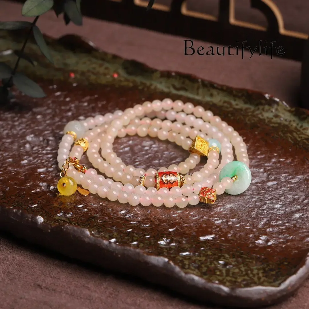 

Beauty Makeup Lotus root pink bracelet multi-circle stacked bracelet niche design jadeite necklace dual-purpose women